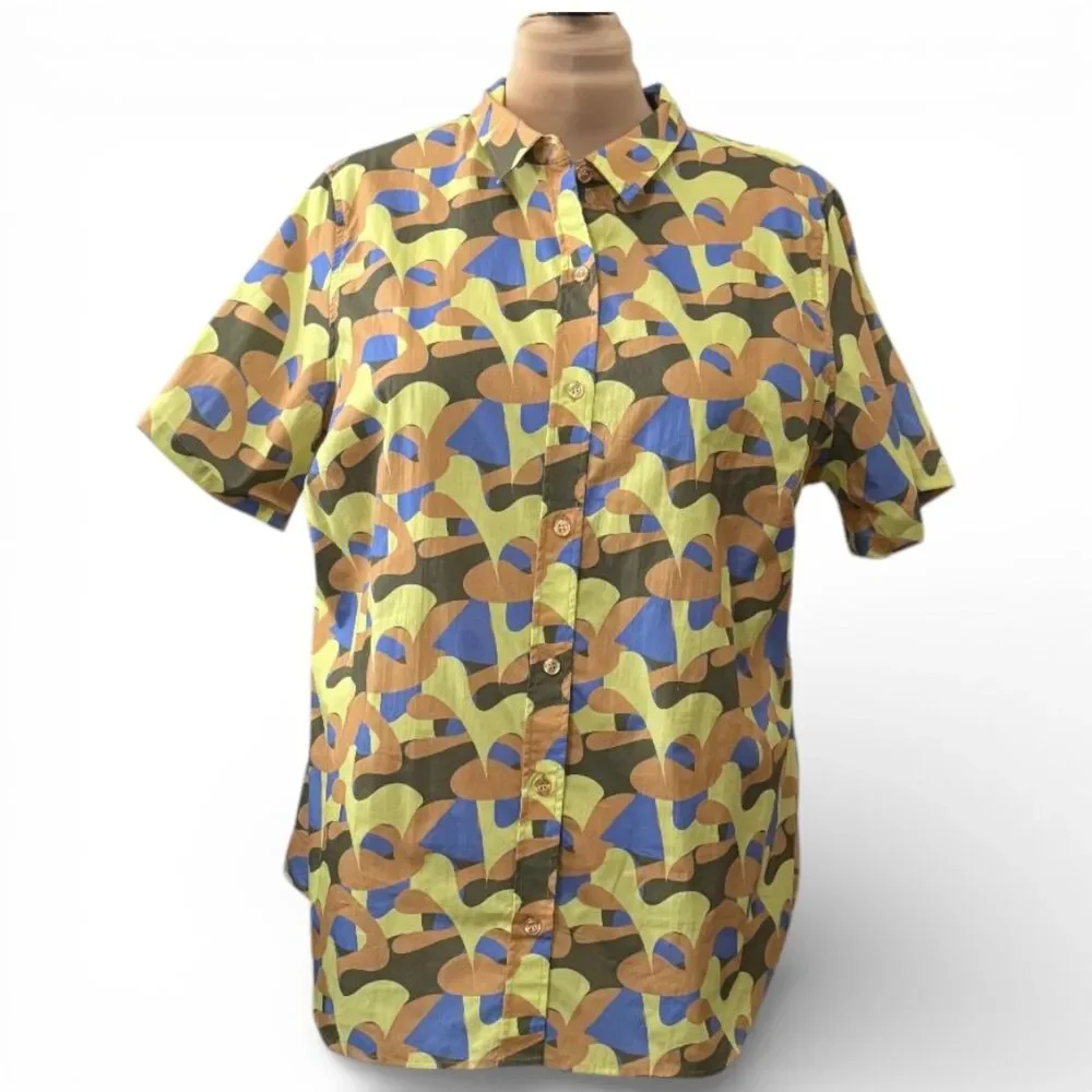 WILDFANG "The Essential Short Sleeve Button Up", Geometric Print, NWT! Size 2X - Picture 2 of 9